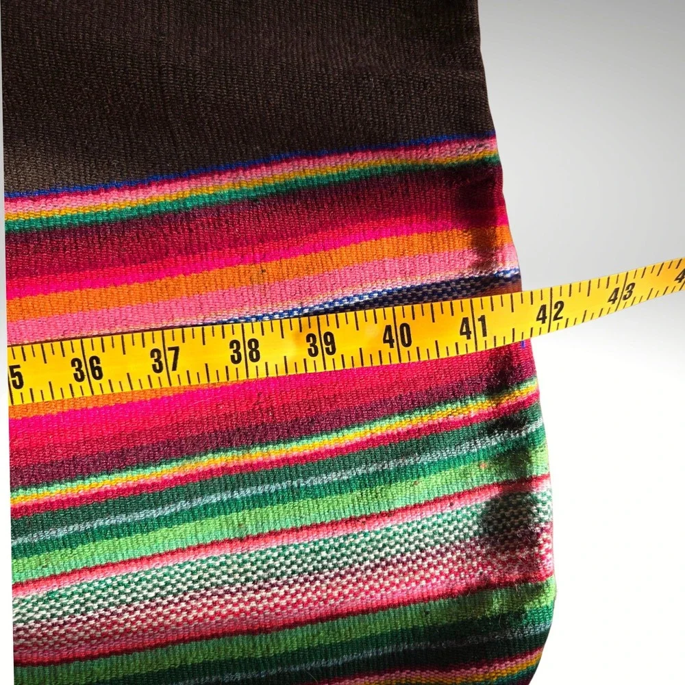 Handmade Peruvian Textile Juli Peru Woven‎ Aguayo Manta Brown Pink Green 42x26 - Picture 3 of 5